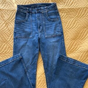 American Eagle Outfitters Women's Blue Flare Wide-Leg Jeans